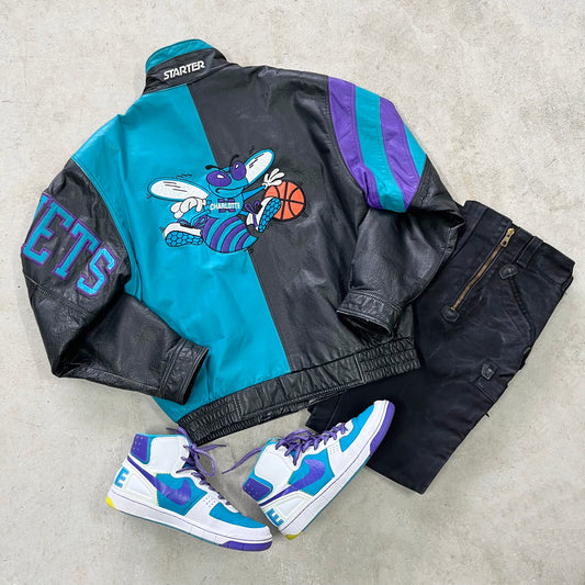 Charlotte Hornets Leather Vertical Split Jacket | Starter