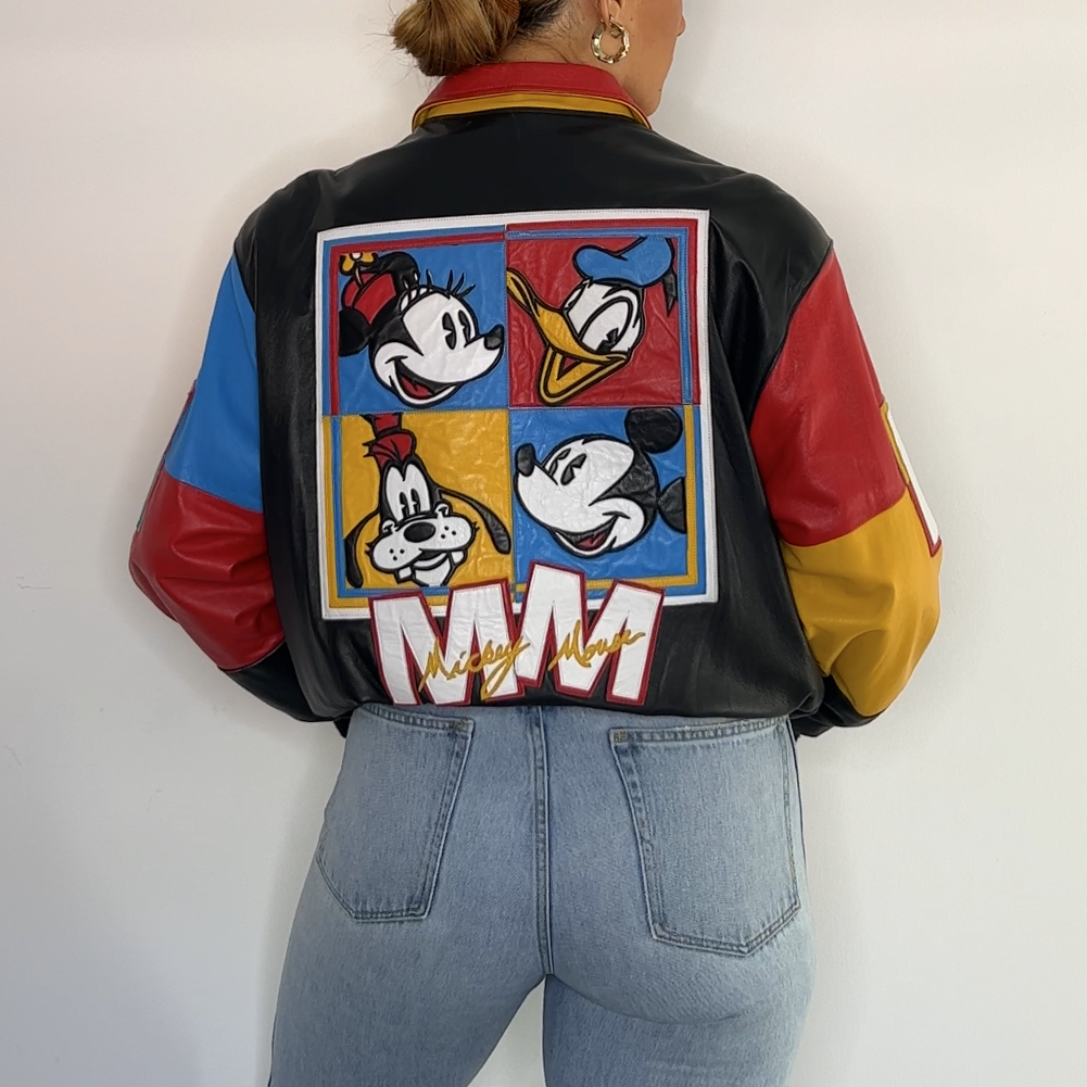 Mickey mouse leather bomber clearance jacket