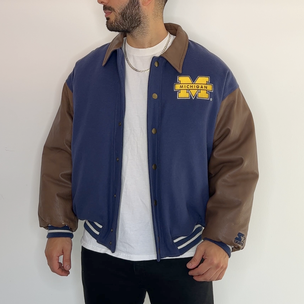STARTER, Jackets & Coats, Vintage 9s Michigan Starter Jacket Size Large